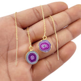 PINK SOLAR QUARTZ GOLD VERMEIL THREADER EARRING – SELLING BY PAIR